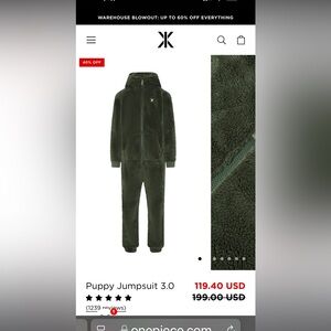 Onepiece puppy faux fur jumpsuit pine green never worn xxs